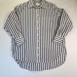 Mauve Anthropologie Blue White Striped High Low Hem Oversized Blouse Medium